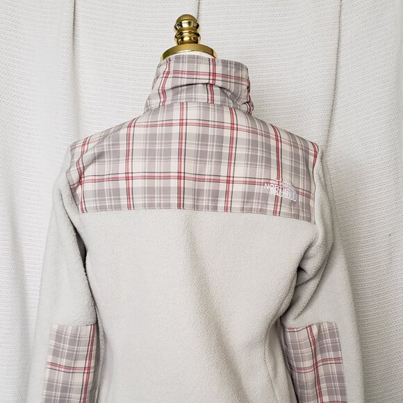 The North Face Retro Denali fleece jacket with red grey off-white plaid women's - Picture 4 of 16